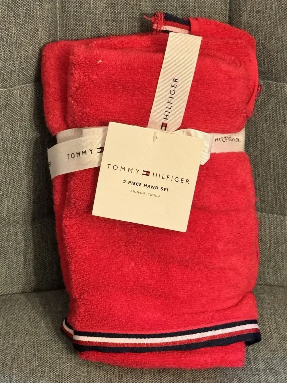 NWT Tommy Hilfiger 2 Piece Hand Towels Absorbent Cotton Red Patriotic Americana